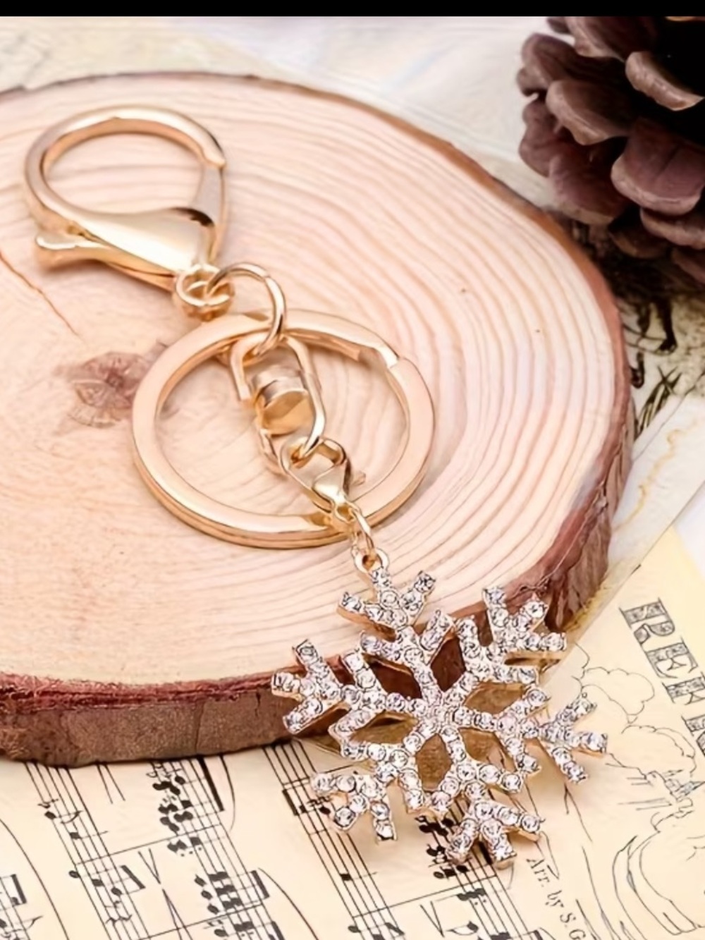 Gold Snowflake Crystal Keychain Charm or Bag Charm